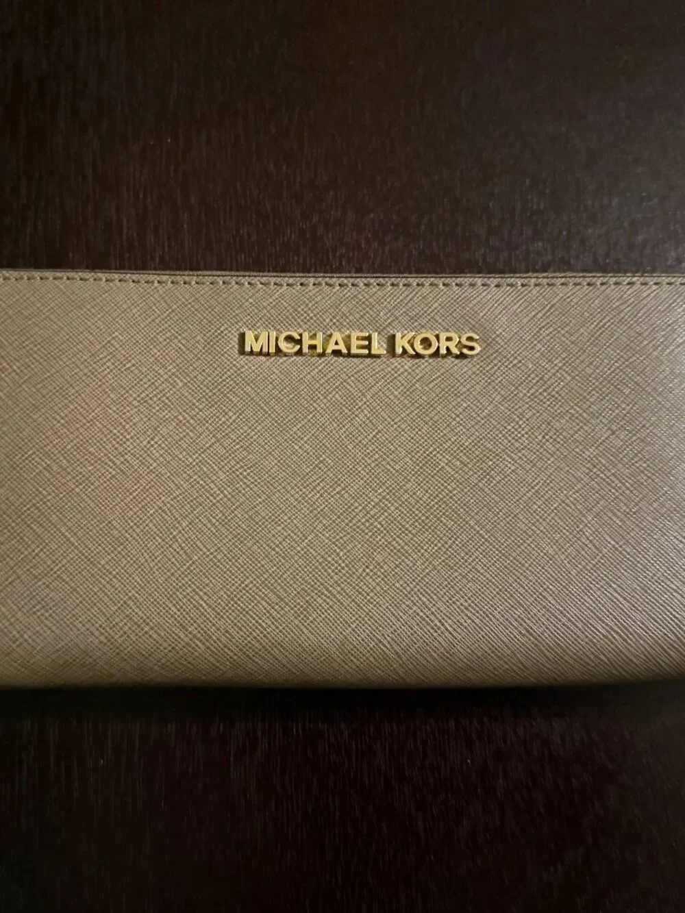 Michael Kors Beige Jet Set Saffiano Leather Zip Around